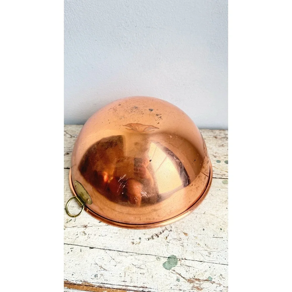Vintage Solid Copper Mixing Bowl Brass Hanging Ring 11.5 Inch French